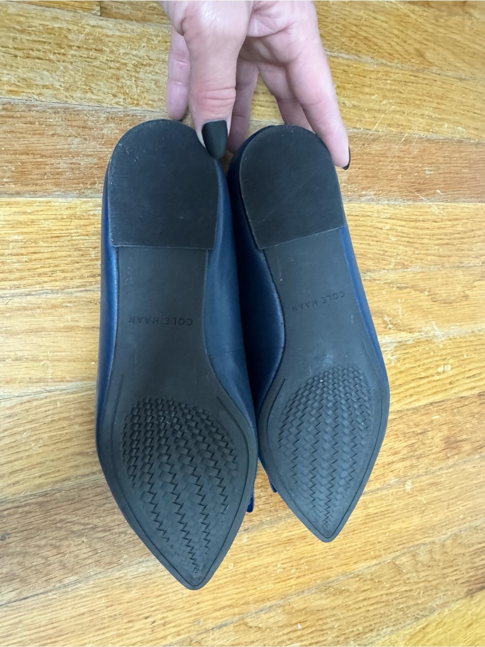 Cole Haan Navy Pointed-Toe Ballet Flats with Bow and Gold Accent - Picture 5 of 8